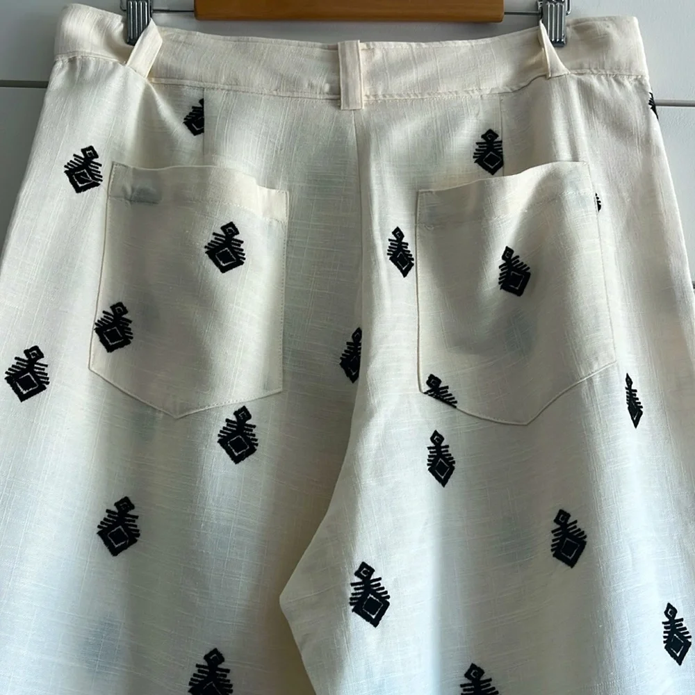 Zara Monochrome Patterned Linen blend Trousers